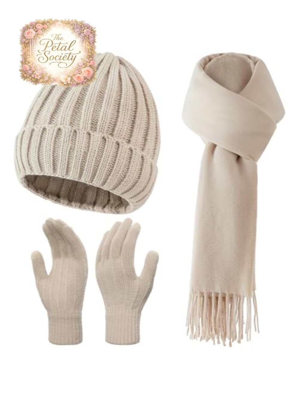 Alpaca Fiber Beanie Hat Scarf Gloves Set Winter Knit Touch Screen